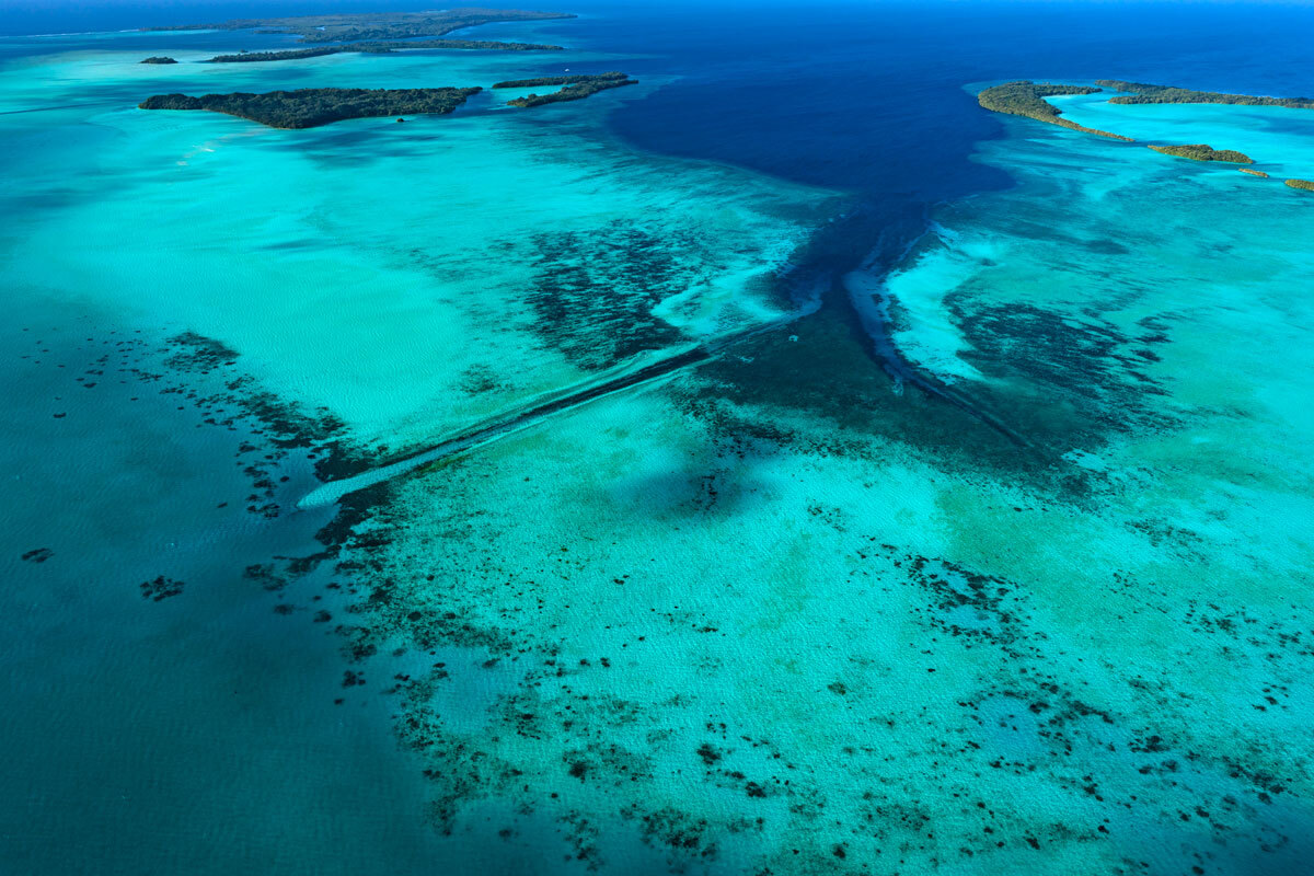 german channel, leftscape #28, palau, 2020 (to reach phosphate deposits with big ships the german colonial rulers dug a 15m deep channel into the riff in 1908)